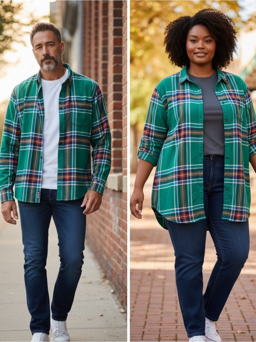 Unisex Big and Tall St. John's Bay Green Plaid Super Soft ButtonUp Flannel Shirt